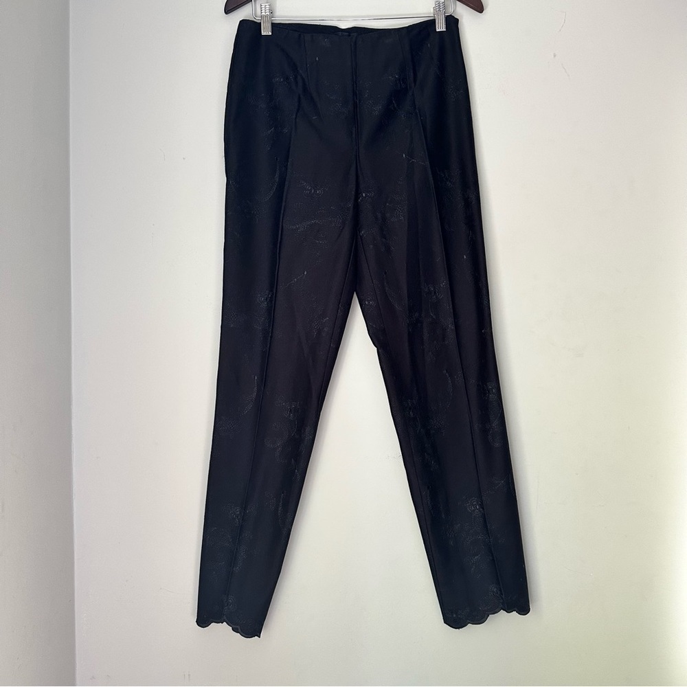 La Vore | Black Embroidered Pants with Scalloped Hemline | Size 6